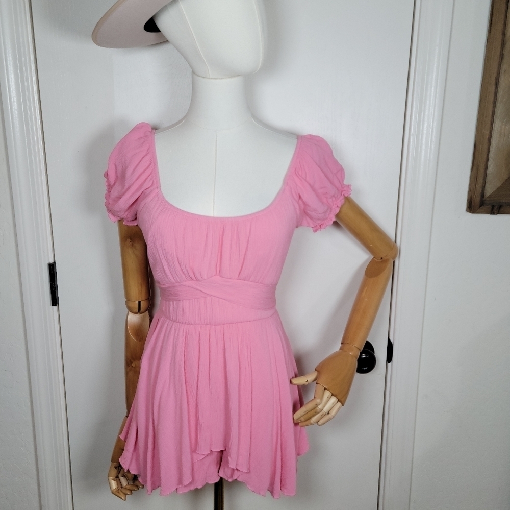 Altar’d State Blush Pink Boho Romper Puff Sleeve Summer Flowy Fit Size S
